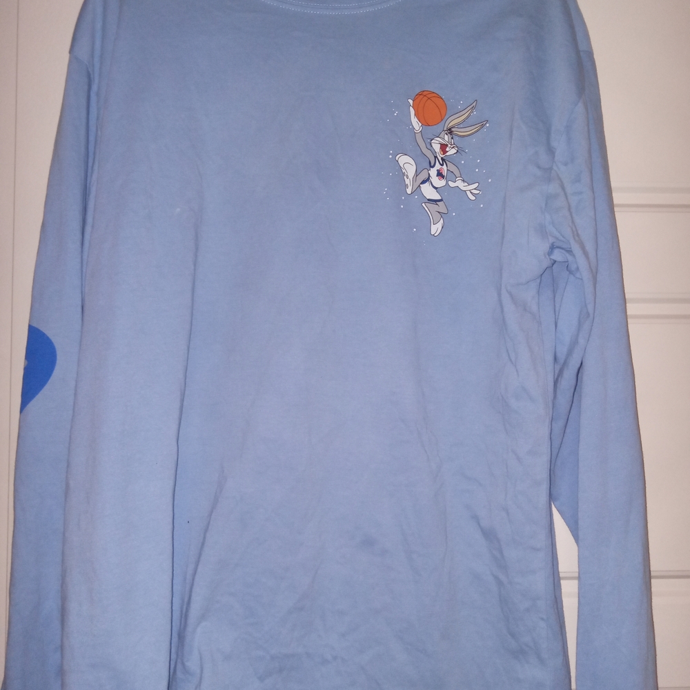Blue Long Sleeve Men's Tee with Cartoon Graphic